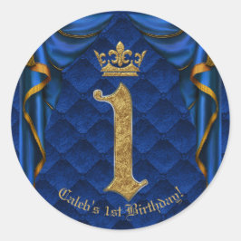 Royal Blue & Gold Crown 1 1 1. Geburtstag Party Runder Aufkleber