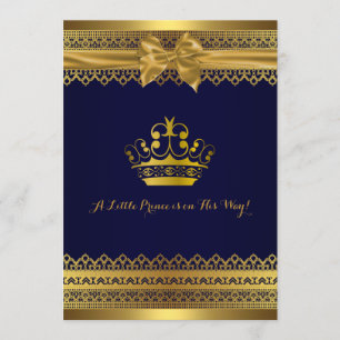 Royal Blue & Gold Crown Baby Dusche Einladung