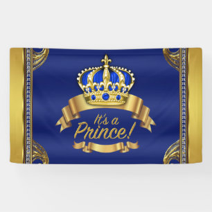 Royal Blue Gold Crown Blue Prince Baby Dusche Banner