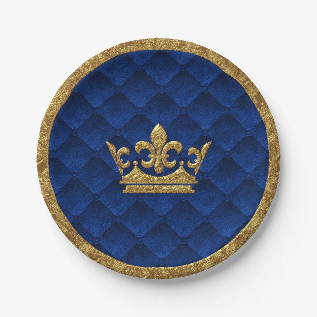 Royal Blue & Gold Crown Elegante Royal Storybook Pappteller (Vorderseite)