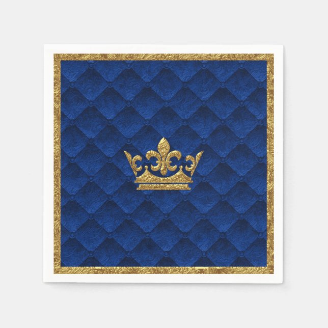 Royal Blue & Gold Crown Elegante Royal Storybook Serviette (Vorderseite)