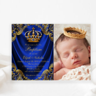 Royal Blue Gold Crown Little Prince Taufe Einladung
