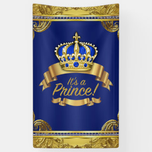 Royal Blue Gold Crown Prince Baby Dusche Banner