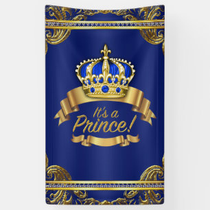 Royal Blue Gold Crown Prince Baby Dusche Banner