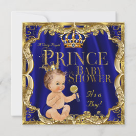 Royal Blue Gold Crown Prince Baby Dusche Brünett Einladung
