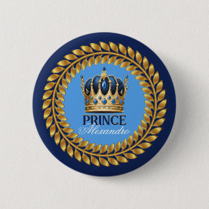 Royal Blue Gold Crown Prince Baby Dusche/Geburtsta Button