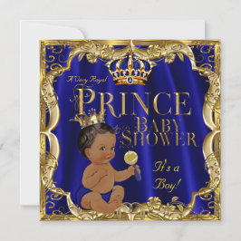 Royal Blue Gold Crown Prince Baby Shower Ethnic Einladung