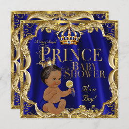 Royal Blue Gold Crown Prince Baby Shower Ethnic Einladung