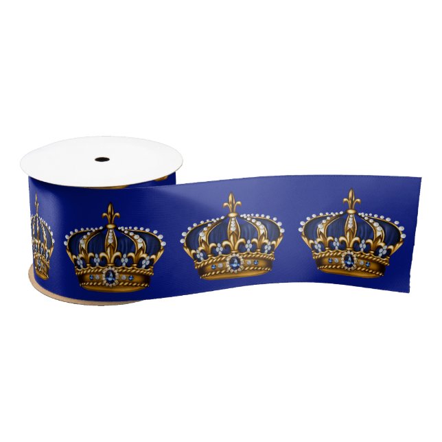 Royal Blue Gold Crown Prince Satinband (Spule)