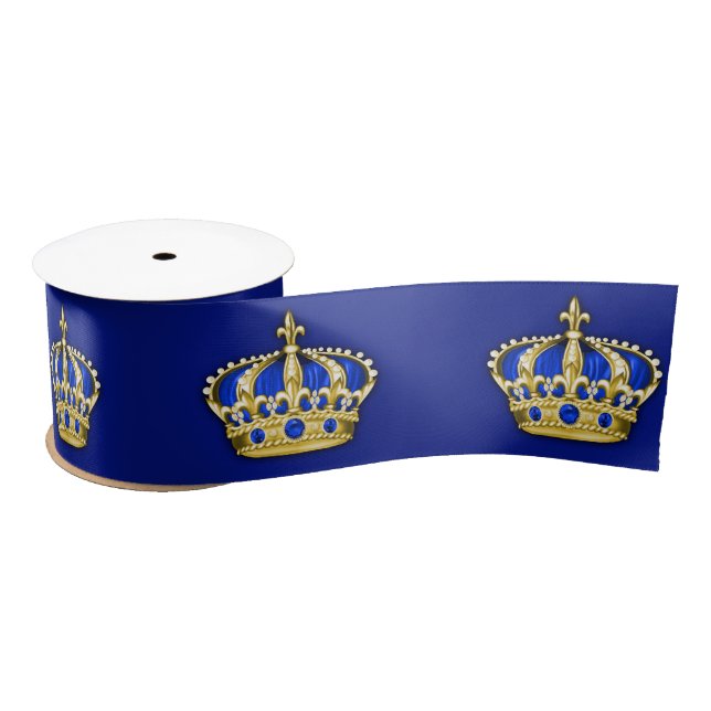 Royal Blue Gold Crown Prince Satinband (Spule)