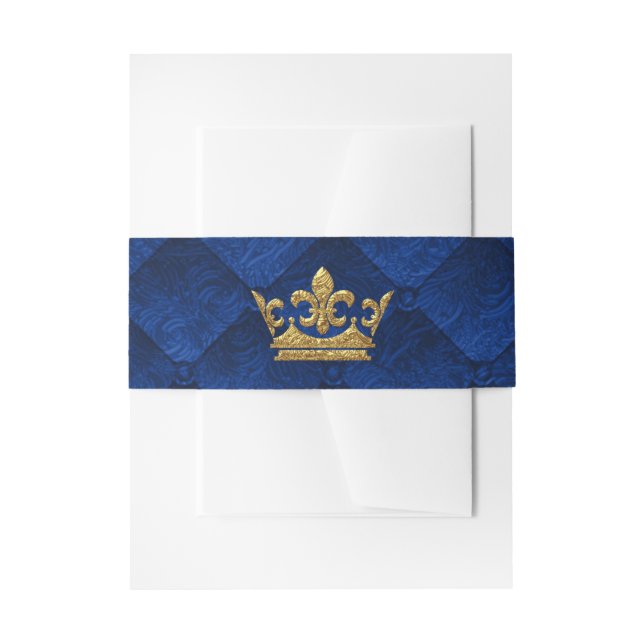 Royal Blue & Gold Crown Storybook Wedding Einladungsbanderole (Vorderseite Beispiel)