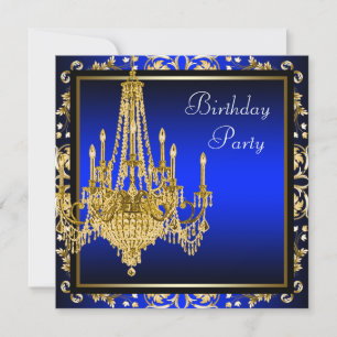 Royal Blue Gold Damask Chandelday Party I Einladung