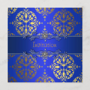 Royal Blue Gold Damask Jeden Anlaß Party Einladung