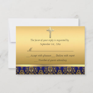 Royal Blue & Gold Damaskus Cross Baptisse UAWG RSVP Karte