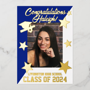 Royal Blue & Gold Diagonal Abschluss Gold Folieneinladung