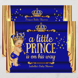 Royal Blue Gold Drapes Prince Baby Dusche groß Einladung