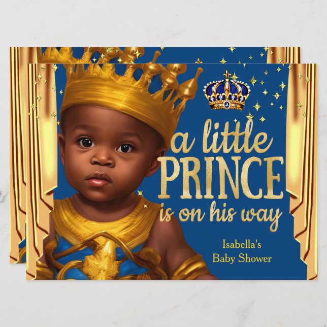 Royal Blue Gold Drapes Prince Baby Shower Ethnic Einladung (Vorne/Hinten)