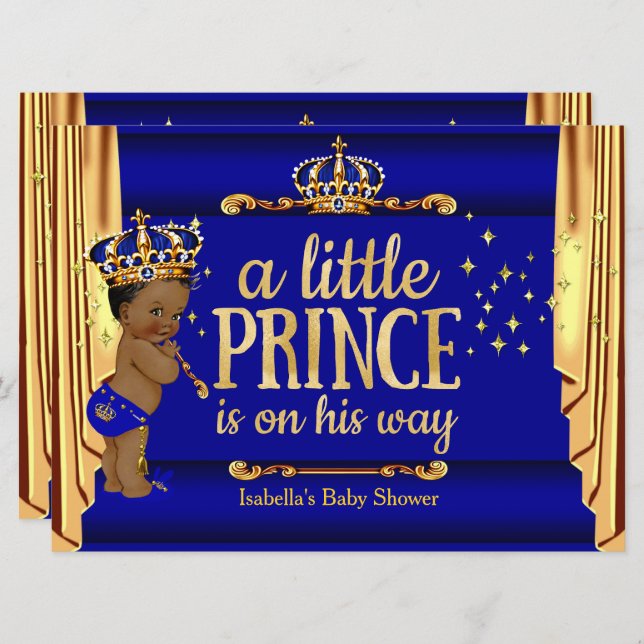 Royal Blue Gold Drapes Prince Baby Shower Ethnic L Einladung (Vorne/Hinten)