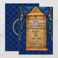 Royal Blue Gold Drapes Scroll 1. Geburtstag Party