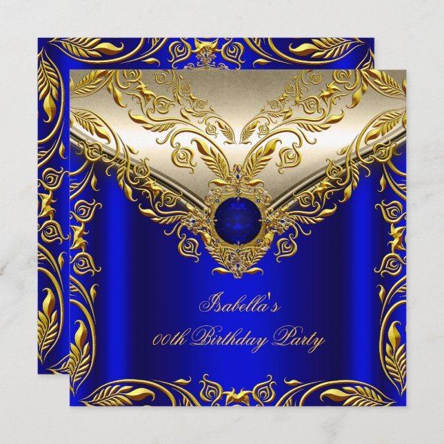 Royal Blue Gold Elegante Elite Birthday Party Einladung (Vorne/Hinten)