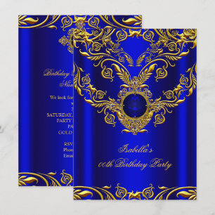 Royal Blue Gold Elegante Elite Geburtstagsparty 2 Einladung