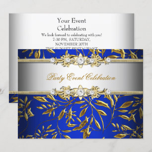 Royal Blue Gold Embossed Look Elegantes Party Einladung