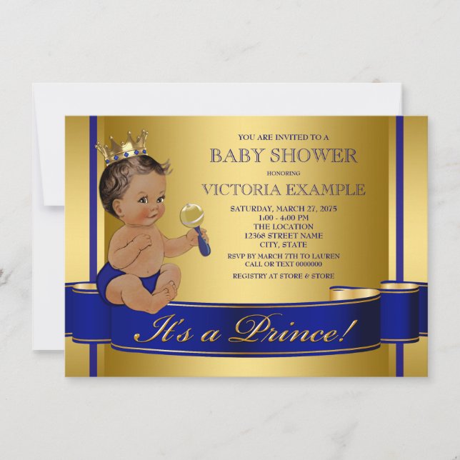Royal Blue Gold Ethnic Prince Baby Dusche Einladung (Vorderseite)