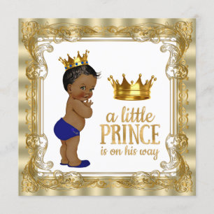 Royal Blue Gold Ethnic Prince Baby Dusche Einladung