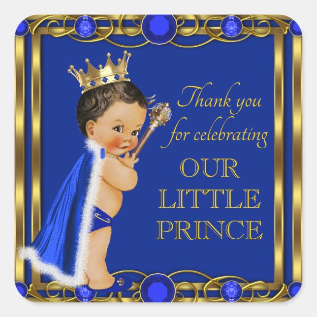 Royal Blue Gold Ethnic Prince Baby Shower Stickers (Vorderseite)