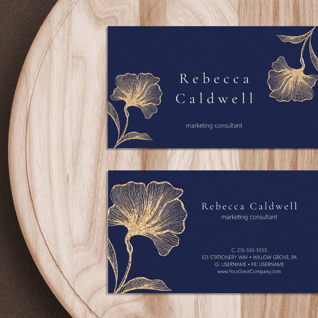 Royal Blue Gold Floral Feminine Visitenkarte (Royal Blue Gold Floral Feminine Business Card)