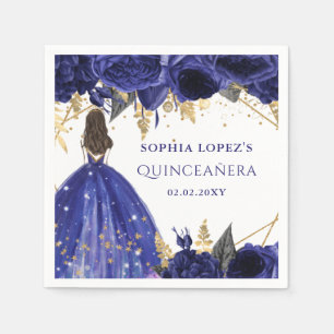 Royal Blue Gold Floral Princess Quinceanera Serviette