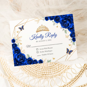 Royal Blue Gold Floral Quinceanera Antwort