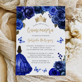 Royal Blue Gold Floral Quinceañera Einladung