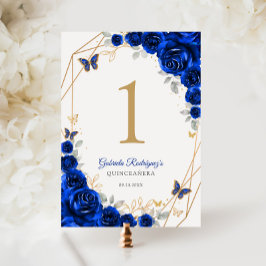 Royal Blue Gold Floral Quinceanera Tischnummer