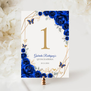 Royal Blue Gold Floral Quinceanera Tischnummer