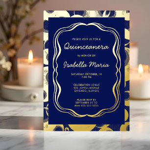 Royal Blue Gold Foil Quinceañera Einladung Trendy