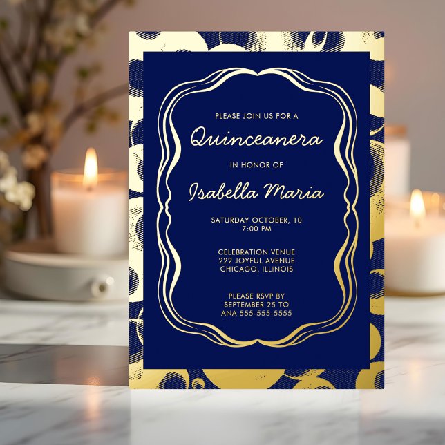 Royal Blue Gold Foil Quinceañera Einladung Trendy (Von Creator hochgeladen)