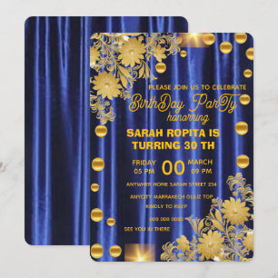 Royal Blue Gold Geburtstagsparty Einladung, Frauen Einladung