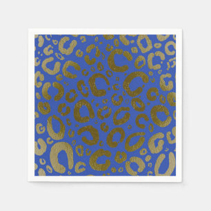Royal Blue & Gold Glam Leopard Print Party Serviette