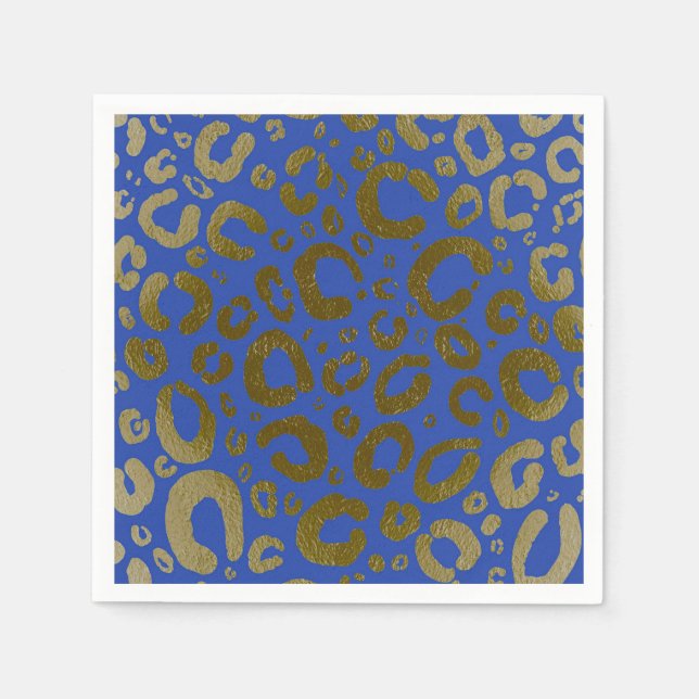 Royal Blue & Gold Glam Leopard Print Party Serviette (Vorderseite)