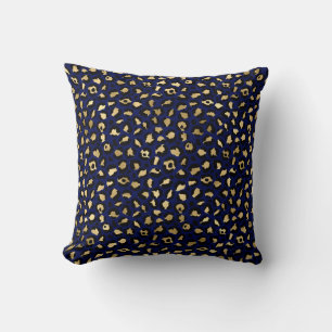 Royal Blue & Gold Glam Leopard Spots Print Kissen