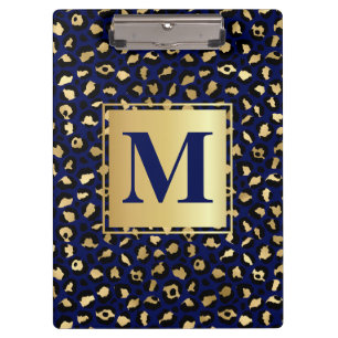 Royal Blue & Gold Glam Leopard Spots Print Klemmbrett