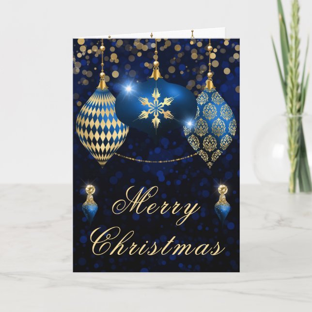 Royal Blue & Gold Glitzer Baubles Weihnachten (Vorderseite)