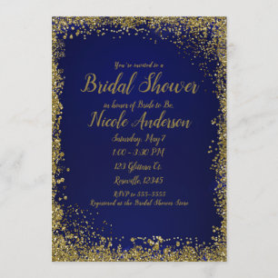 Royal Blue Gold Glitzer Glam Modern Brautparty Einladung