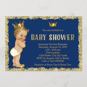 Royal Blue Gold Glitzer Prince Baby Dusche Einladung