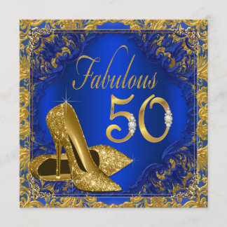 Royal Blue Gold High Heel Fabulous 50. Geburtstag Einladung