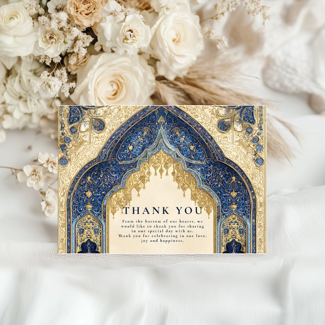 Royal Blue Gold Islamic Wedding Dankeskarte (Von Creator hochgeladen)