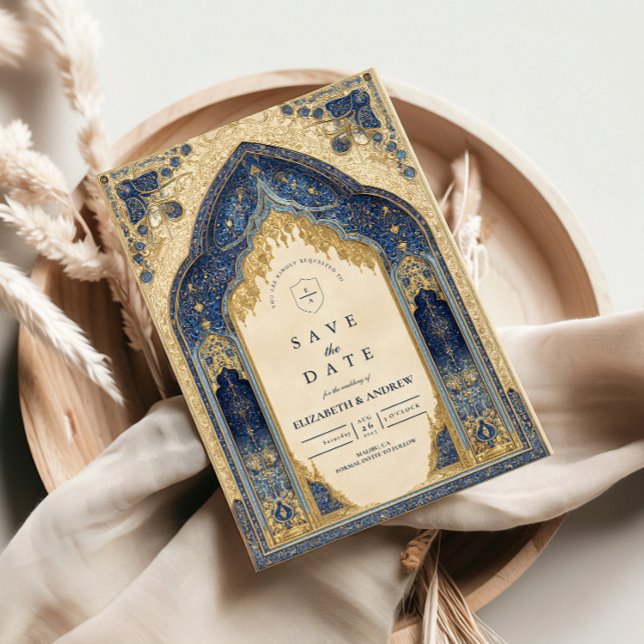 Royal Blue Gold Islamic Wedding Save The Date (Von Creator hochgeladen)