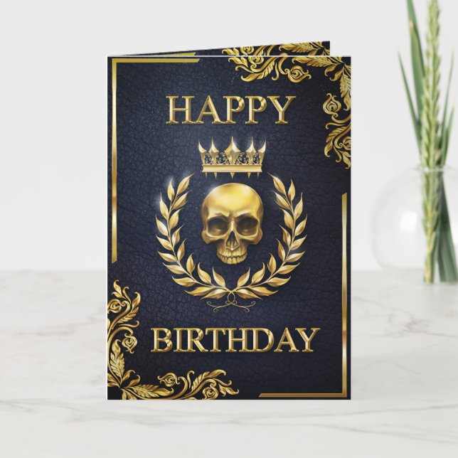 Royal Blue & Gold King of the Dead Birthday Card Karte (Vorderseite)
