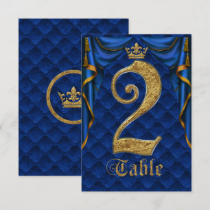 Royal Blue Gold Kronen Hochzeit Tisch Nummer 2 Einladung